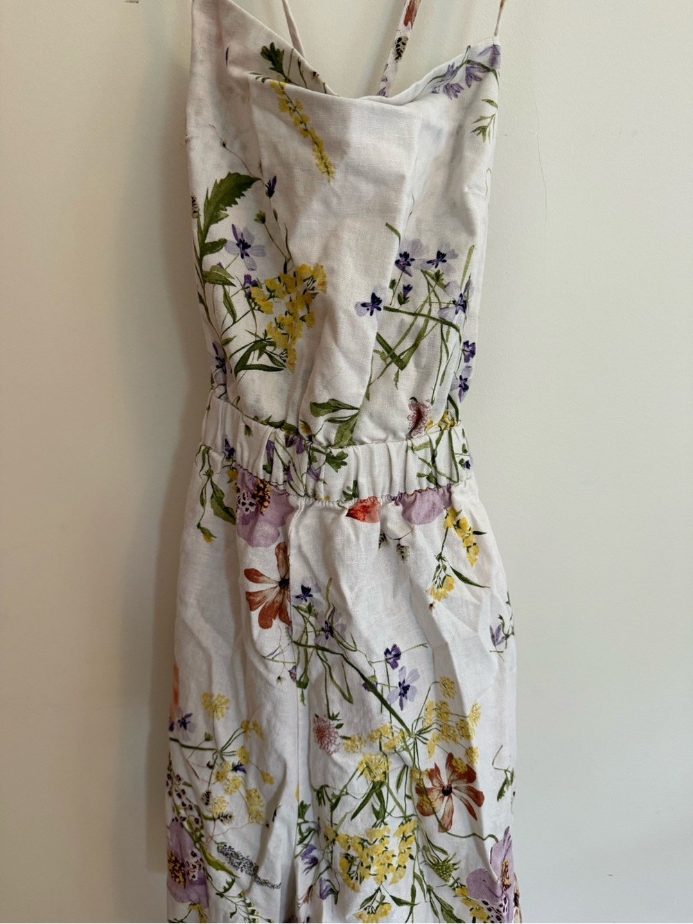 H&M White Floral Linen-Blend Jumpsuit with Corset Back